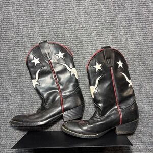 Laredo Vintage Western Boots Black Leather Longhorn Star Inlay USA Mens 7 M